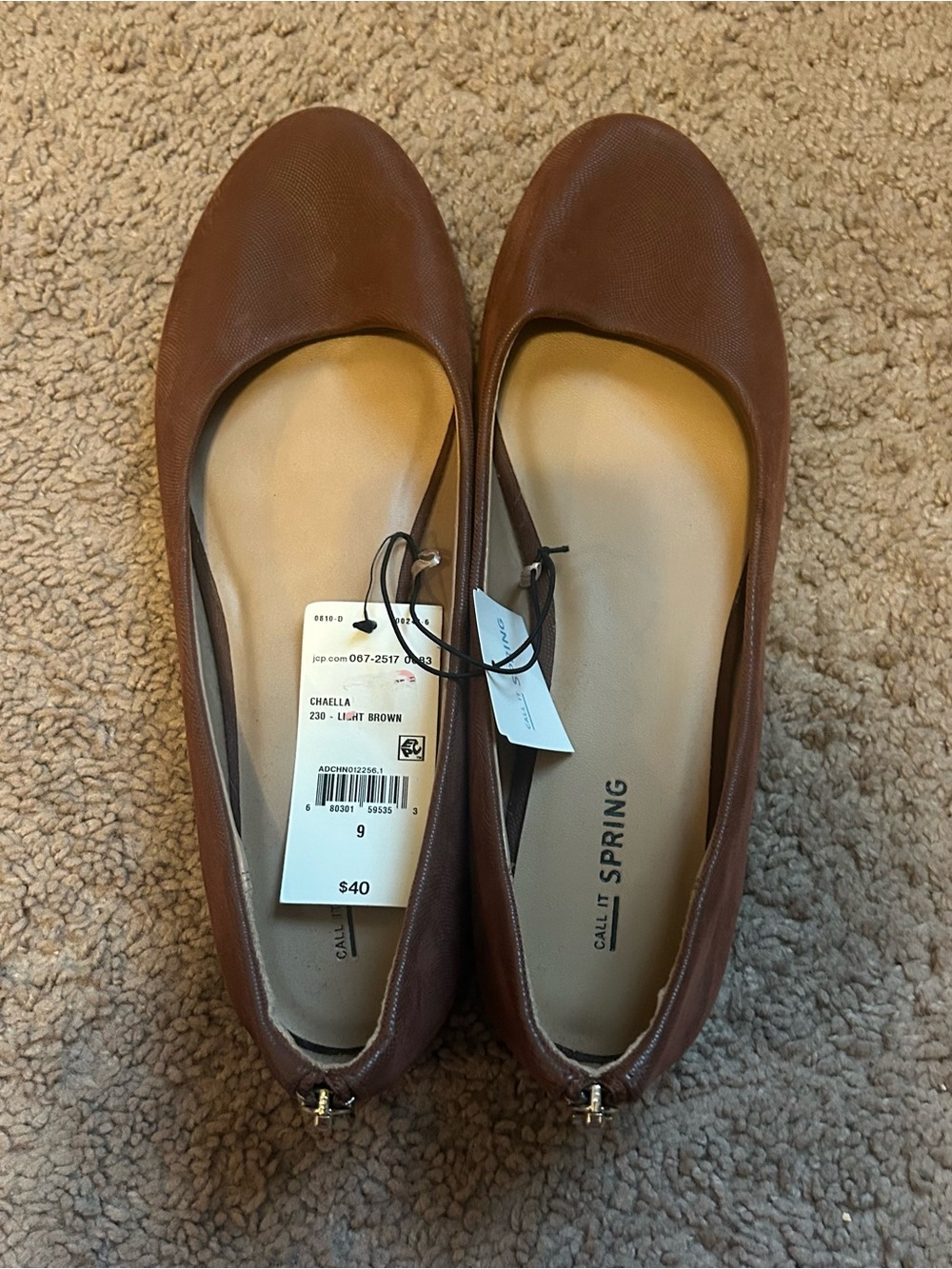 NWT Call It Spring Brown Ballet Flats Zipper Detail Size 9